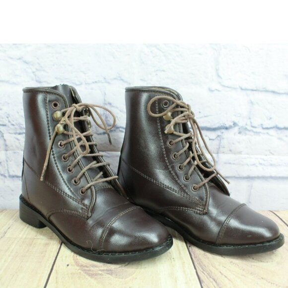Equistar Brown Leather Lace Up Cap Toe Ankle Paddock Boots Size 12 - Picture 3 of 9